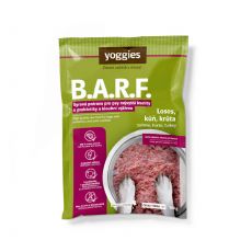 500g Yoggies B.A.R.F. Losos, kôň, morka s probiotikami a kĺbovou výživou Surové mäso pre psov