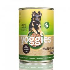 Yoggies konzerva pre psov s mäsovou zmesou (kurča, bravčové, hovädzie) králikom a hráškom
