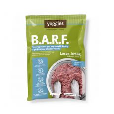 500g Yoggies B.A.R.F. 100% Mäsové menu Losos a Králik s probiotikami a kĺbovou výživou Surové mäso pre psov