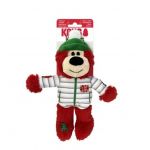 Hračka Kong Dog Holiday Wild Knots Bear, Medveď s pískatkom bielo/červený, polyester, M