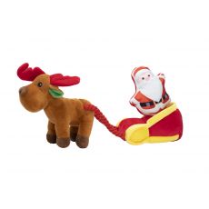 PLYŠOVÁ HRAČKA PRE PSOV SQUEAKIES Sob so Santovími saňami s pískadlom 21x18x11cm