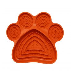 Lízacia podložka v tvare psie labky vanilková vôňa 21cm oranžová